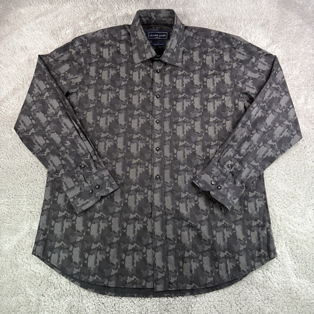 David Smith Australia Shirt Mens XL Gray Geometric Print Classic Fit Button Up